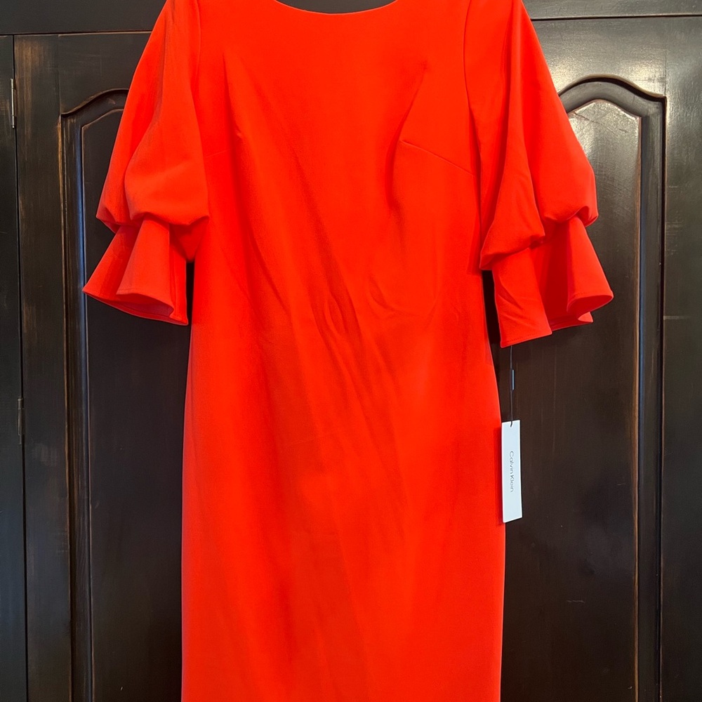 Calvin Klein Red Sheath Dress with Bell Sleeves